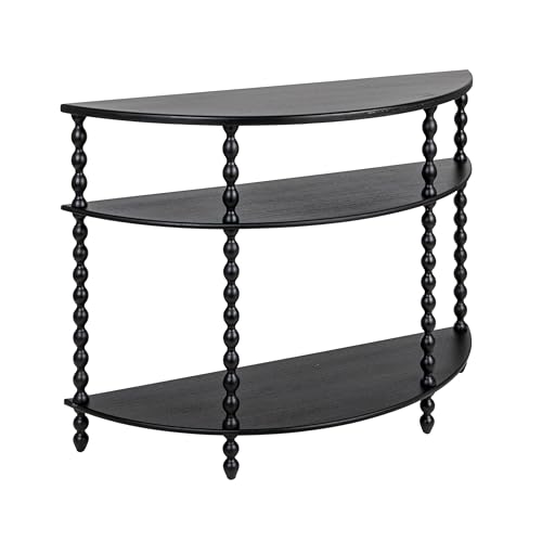 Creative Co-Op 3-Tier Curved Accent Table with Beveled Shelves and Doweled Legs, Matte Black Finish - color: Black, size: 47.25"L x 15.75"W x 34.5"H