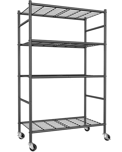 Sakugi Storage Shelves Organizer - 4 Tier Metal Shelf Organizer with Metal Wheels and Adjustable Leveling Feet, Heavy Duty Garage Shelving for Kitchen, Pantry and Closet, 33.1"x12.6"x58.9", Black - color: Black, size: 33.1W x 12.6D x 58.9H(4T)