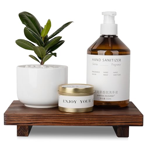 Bathroom Counter Organizer Wood Pedestal Stand Farmhouse Decorative Tray Soap Holder for Kitchen Decor, 9" x 6" - Dark Brown - color: Dark Brown, size: 9" x 6" x 1.6"
