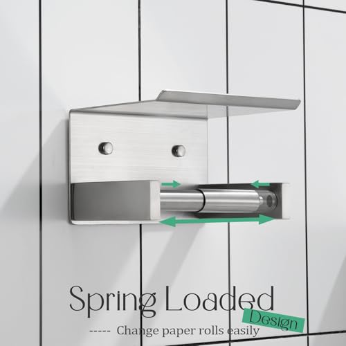 KOKOSIRI Roll Paper Holder Spring Loaded Bathroom Toilet Paper Holder Tissue Paper Holder with Shelf Wall Mounted Stainless Steel Brushed Nickel B2012BR - color: Brushed Nickel, size: With Shelf