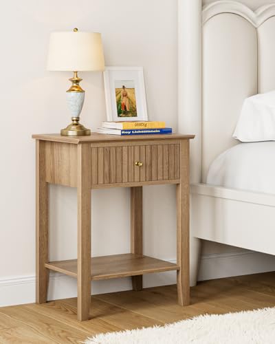 Fluted Nightstand, Farmhouse Night Stand with 1 Drawers, Mid Century Modern Side Accent Table,Bedside End Table for Bedroom, Living Room, Natural - color: Natural, size: 1 Drawer