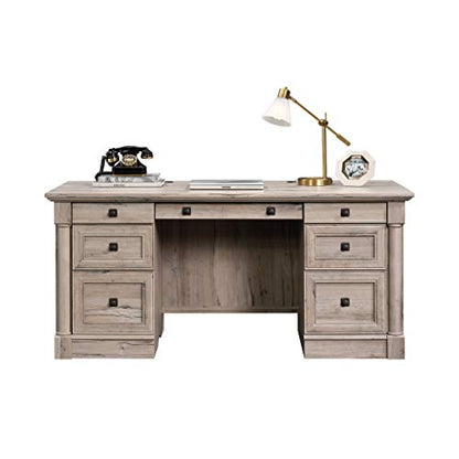 Sauder Palladia Office Desk with Drawers, Executive Desk with File Cabinet Storage, Cable Management, Keyboard Tray, in Split Oak Finish - color: Split Oak