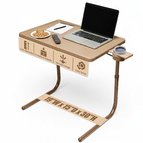 Table-Mate TV Tray Table | Portable Desk Folding Dinner Tray, Couch Table Trays for Eating Snack Food, Portable Laptop Desk, Bed Trays for Eating | Adjustable TV Trays with 3 Angles and Cup Holder - color: Mocha, size: 15"D x 21"W x 29"H