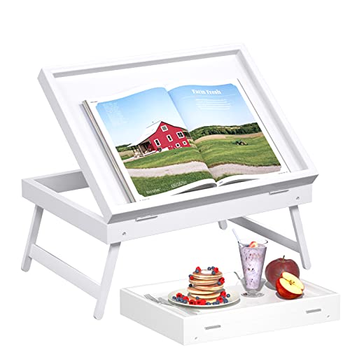 Bed Tray Table Breakfast Food Tray with Folding Legs Serving Tray for Computer Laptop Desk Bed Platters TV Snack Tray by Artmeer (White, Medium) - color: White, size: Medium
