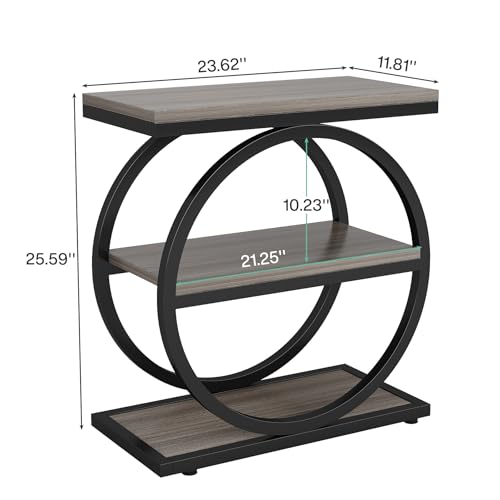 Tribesigns End Table, Narrow End Table with 3 Storage Shelves, Wood Side Table with Black Metal Frames, Industrial Small Sofa Side Table for Living Room, Grey Nightstand and Bedside Table for Bedroom - color: Grey and Black