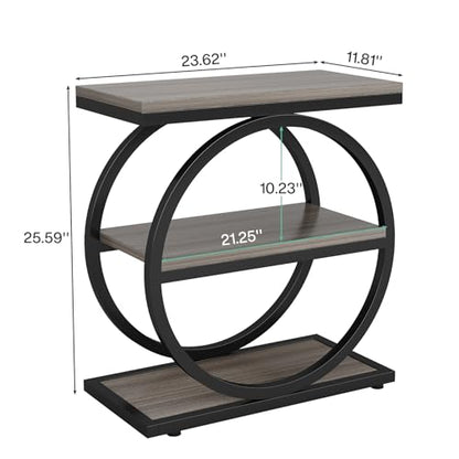 Tribesigns End Table, Narrow End Table with 3 Storage Shelves, Wood Side Table with Black Metal Frames, Industrial Small Sofa Side Table for Living Room, Grey Nightstand and Bedside Table for Bedroom - color: Grey and Black