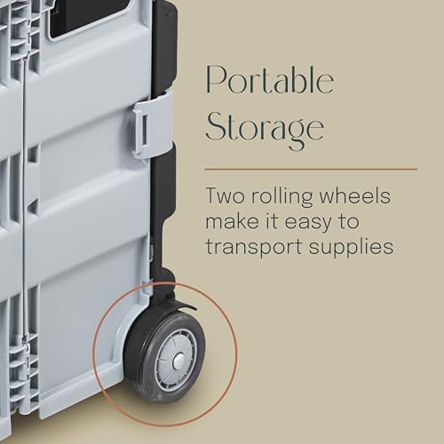 Folding Mobile Utility Cart, Canvas Organizer Bag, Dark Grey/Grey | Durable plastic, 30 compartments, adjustable handle, 40 lb capacity, collapses to 3" thick, rolling wheels for easy transport - color: Dark Grey/Grey
