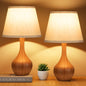 Seealle Touch Table Lamps for Bedroom Set of 2, 3-Way Dimmable Small Bedside Lamps for Night Stands with Wires, Wood-Paint Desk Lamps for Kids Room, Office, Living Room(LED Bulb Included) - color: I. Oatmeal Shade & Wood-paint Base