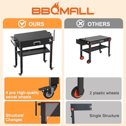 Quick-Fold Grill Cart for Ninja Woodfire & Blackstone | 28/34 in height,4 locking wheels,fits to griddles,pizza ovens and tabletop grills - size: 21" x 51" x 34" inches|30086A