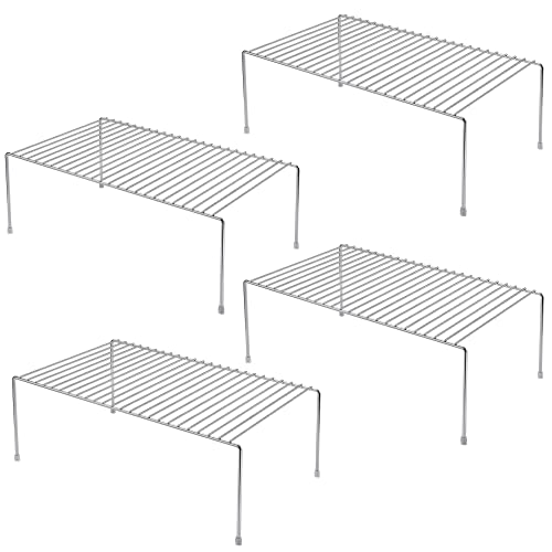 iPEGTOP Large (15.7 x 9.4 Inch) Kitchen Freezer Cabinet Organizer Shelf, Set of 4 Rustproof Metal Wire Shelves Spice Shelf Rack Cupboard Storage for Fridge Pantries Countertops Utensils, Chrome - color: Chrome