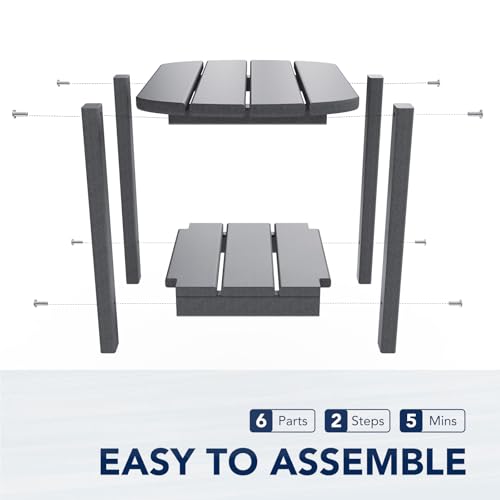 nalone Adirondack Side Table 16.5" Outdoor Side Table HDPE Plastic Double Adirondack End Table Small Table for Patio(Grey) - color: Grey
