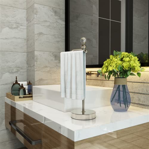 ROLABAM Heavy Weighted Hand Towel Holder (with Crystal Ball) Hand Towel Holder Stand Total Height 16.54'' for Kitchen, Bathroom and Countertops, Classic Metal Fingertip Towel Holder, Brushed Nickel - color: Brushed Nickel