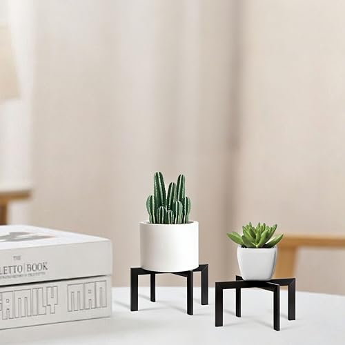 Mini Plant Stands 2-Pack, Small Metal Flower Pot Holder for Desktop, Modern Cross Shape Fit 2-6.5 Inch Pots, Succulent & Cactus Stand for Tabletop, Shelf, Indoor, Black - size: 2 Pack - Mini