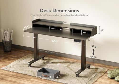 Claiks Standing Desk with Drawers, Stand Up Electric Standing Desk Adjustable Height with Storage Shelf and Splice Board, 55 Inch, Black - color: Black, size: 55.1×23.6