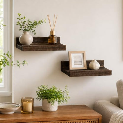 Z metnal Mini Floating Shelves, Small Natural Wooden Display Wall Shelf for Picture Ledge, Pawlownia, Wall Mounted, 8 x 5.5inch, 2 Pack - color: Dark Brown, size: 8 Inch