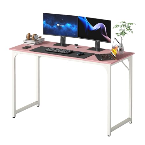 Dkelincs 47 Inch Computer Desk Home Office Desk Gaming Writing Desk Modern Simple Style Study Work Table with Metal Frame, Large Legroom, Adjustable Feet, Water-Resistant, Scratchproof Surface, Pink - color: Pink, size: 47 Inch