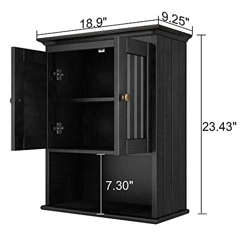 Treocho Wood Wall Cabinet Bathroom Medicine Cabinet Storage with Doors and Adjustable Shelf Wall Mount for Bathroom, Livingroom, Kitchen, Cupboard, Black - color: Black