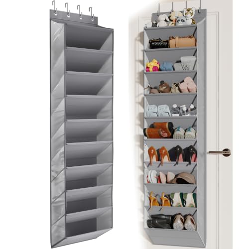 Mefirt 20-25 Pairs Over the Door Shoe Organizer, Clear Pockets Shoe Rack for Closet Door, 10-Tier Hanging Shoe Rack for Boots, Behind the Door Shoe Holder Fit All the Family's Sneakers, Heels, Grey - color: Grey 20-25 Pairs PVC Window