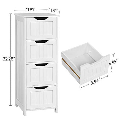 Topeakmart Wooden Free-Standing Cabinet Bathroom Cabinet Side Storage Organizer Unit Four Drawers for Bathroom and Kitchen - color: White