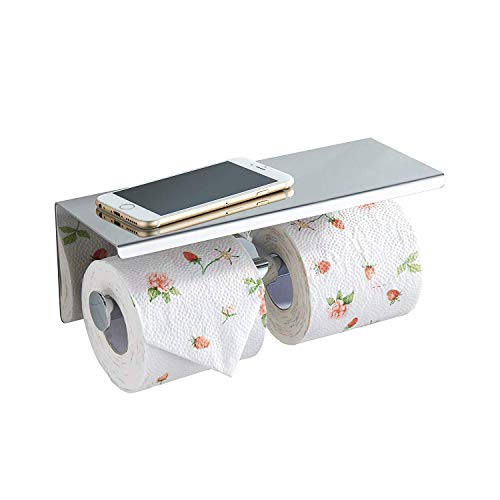 BGL Toilet Paper Holder - Stainless Steel Toilet Paper Roll Holder with Shelf Wall Mounted for Bathroom (Silver, Double Head) - color: Chrome