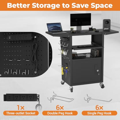 Mobile AV Cart with Pullout Keyboard Tray, Rolling Computer Cart Height Adjustable Rolling Media Utility Cart with 4 Wheels - size: Style10 24x18Wx42H