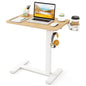 Tangkula Mobile Standing Desk, Pneumatic Height Adjustable Rolling Desk with Cup Holder & Headphone Hook, Overbed Table with Hidden Wheels, Laptop Computer Cart for Couch, Home, Office (Natural) - color: Natural