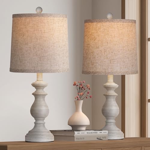 Traditional Table Lamp Set of 2, Rustic Farmhouse Table Lamps for Living Room Bedroom, 22" Bedside Desk Lamps Vintage Nightstand Lamps with Linen Shades, Antique Grey - color: Antique Grey