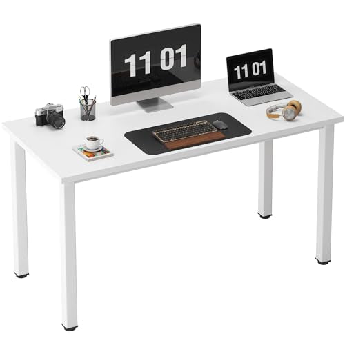 Need 47 inch Computer Desk, White Tabletop, White Metal Frame,Modern Simple | Home Office Desk, Basic Sturdy Writing Table, Adjustable Feet, Water-Resistant, Dorms & Bedrooms, Easy Assembly, Game & Study - color: White, size: 47 inches