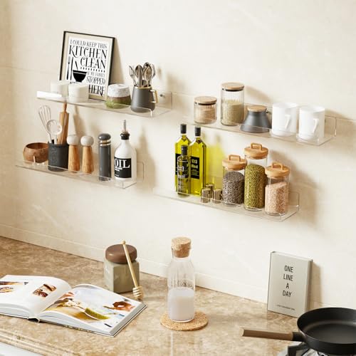 Dooiclear 6 Pack Floating Shelves for Wall, 15" Clear Floating Wall Shelf | Acrylic Book Shelf, Display Shelves Organizer for Bathroom, Classroom, Bedroom, Living Room, Kitchen, Room Decor - size: 6 Pack