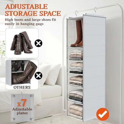 Deep Pocket Hanging Closet Organizer, 8 Tier Hanging Shoe Organizer | Adjustable Shelf Height Closet Organizers and Storage for Sweaters, Shoes, Hoodies & Blankets, Heavy Duty Hanging Shelves - size: Extra Deep