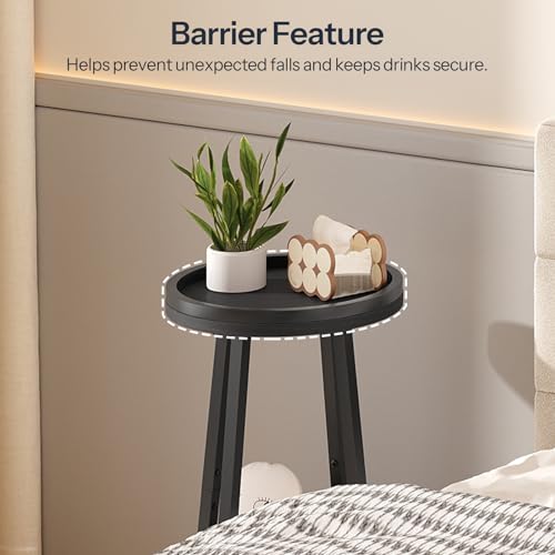 HOOBRO Small Round Side Table, 2-Tier Round Sofa End Table, Compact Nightstand with Fabric Storage Basket, for Small Space, Living Room, Bedroom, Dorm, Black and Gray BB183BZ01 - color: Black