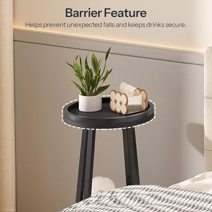 HOOBRO Small Round Side Table, 2-Tier Round Sofa End Table, Compact Nightstand with Fabric Storage Basket, for Small Space, Living Room, Bedroom, Dorm, Black and Gray BB183BZ01 - color: Black