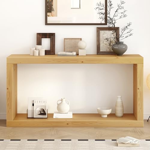 JOSHEN 60" Entryway Hallway Shelf Table, Easy-Assembly Square Table, Stable Space-Saving for Living Room, Natural - color: Natural