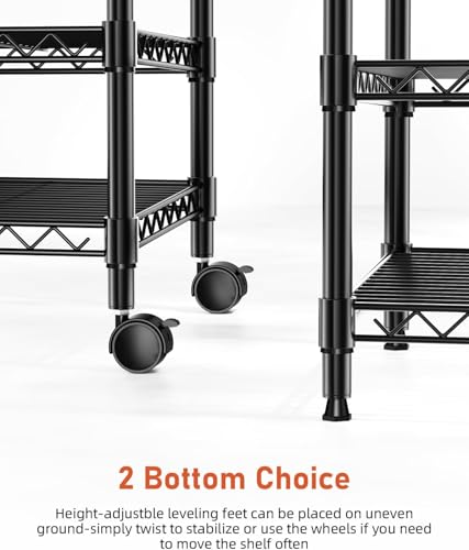 Simple Deluxe 3-Tier Heavy Duty Adjustable Storage Shelf with Wheels, 23.23”W x 13.39”D x 30.31”H, Mobile or Stationary Metal Shelving Unit, Easy Assembly for Kitchen, Pantry, Laundry Room, Black - size: 3-Tier, 23.23”W x 13.39”D x 30.31”H, style: 1 Pack