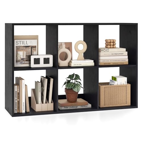 Tangkula 6-Cube Bookcase, 3-Tier Bookshelf with Open Compartments, Freestanding Cube Storage Organizer with Anti-Toppling Kits, Modern Display Shelf for Home Office (Black, 6-Cube) - color: Black, size: 6-Cube