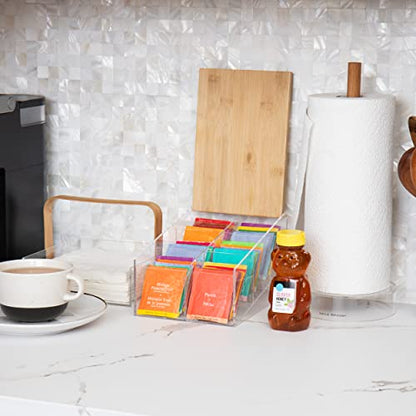 Mind Reader Tea Bag Organizer, Tea Station, Countertop Storage, Acrylic, 6.25"L x 9"W x 5.5"H, Brown - style: Tea Bag Caddy