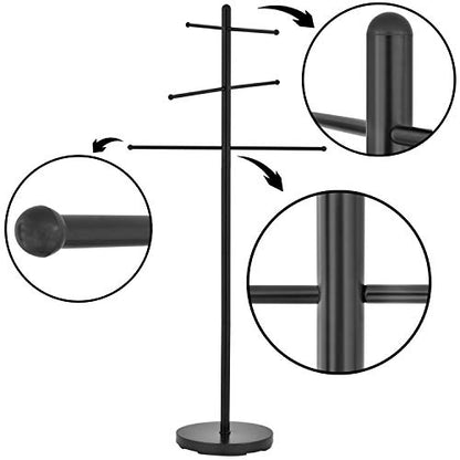 MyGift 6 Bar Outdoor Towel Rack for Pool, Free Standing Bath Towel Holder Storage, SPA Towel Blanket Stand with Round Weighted Base, Modern Black Metal