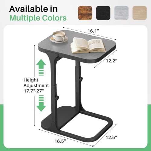 Kitstorack Height Adjustable End Table, Small Side Table for Couch, Sofa Table with Metal Frame for Living Room, Bedroom, Bedside C Shaped Table,Gray - color: Dark Gray
