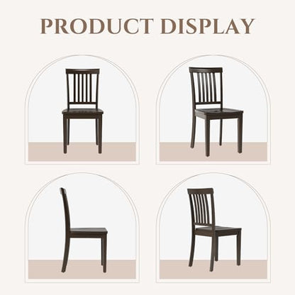 COLAMY Wooden Dining Chairs Set of 4, Solid Rubberwood Kitchen & Dining Room Chairs,Windsor Style Seating, Rustic Dining Table Chairs, Non-Slip Foot Pads, Farmhouse & Traditional Seating,Dark Brown - color: Darkbrown, size: Set of 4