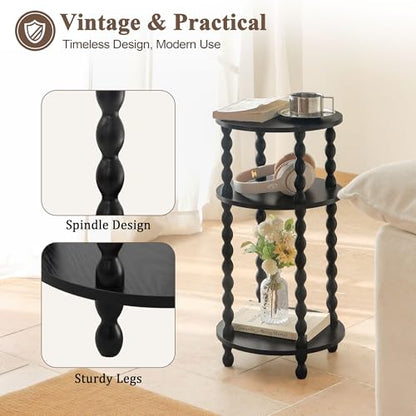 AWASEN Small Round Side Table, Black End Table with 3-Tier Open Shelf for Small Spaces, Round Bedside Table Nightstand for Bedroom, Living Room, Office, Black - color: Black
