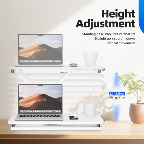 Standing Desk Converter Height Adjustable, Sit to Stand up Desk Riser Computer Workstation use in Laptop and Single Monitor Ergonomic Desktop Workstation for Home Office - White - size: White