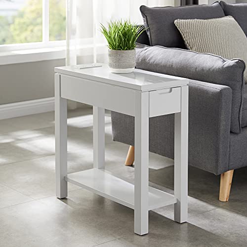 Leick Home 9080-GR Cade Wood Side Table with Drawer and AC/USB Outlet, Gray - color: Grey, size: Chairside