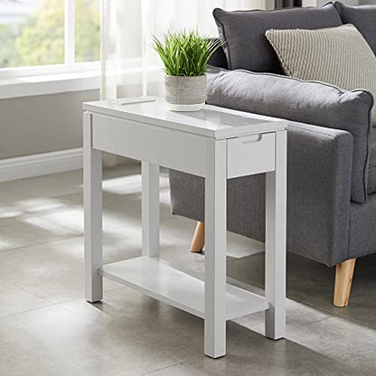 Leick Home 9080-GR Cade Wood Side Table with Drawer and AC/USB Outlet, Gray - color: Grey, size: Chairside
