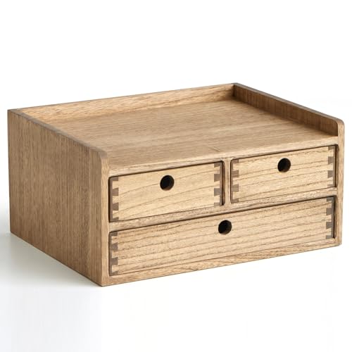 KIRIGEN Desk Organizer with Drawers - Wood Drawer Storage Box with Trays for Tabletop - Workspace Office Toiletries Supplies Tool Caddy - Wooden Storage Cabinet Dark Brown（DT2D3C-DBR） - color: Dark Brown, size: 2 layer-3 drawers