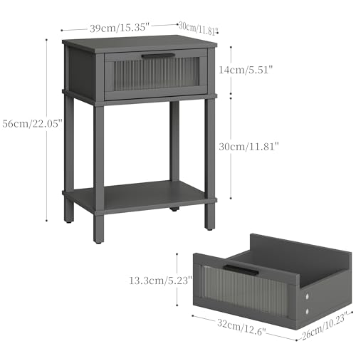 Nightstand Wooden Bedside Table with Drawer Grey Night Stands Modern Style Small End Table Side Table with Storage Shelf for Bedroom Living Room MLBZ10G - color: Grey