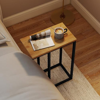 Giantex C-Shaped End Table, Set of 2 Small Sofa Couch Side Table that Slide Under with Metal Frame & Spacious Tabletop, Bedside Laptop TV Tray for Living Room Bedroom Small Spaces (Natural) - color: Natural