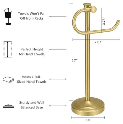 Stand Hand Towel Holder, Countertop Towel Bar, Brushed Gold | 17 Inch Bathroom Towel Hanger, Freestanding Vanity Counter Top Towel Holder, Towel Ring Hardware Accessories, Stainless Steel - color: Brushed Gold