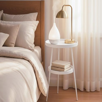 ShellKingdom Small Round Side Table, 2 Tier Metal End Table for Indoor Outdoor Bedroom Living Room Home Office Nightstand (White) - color: White
