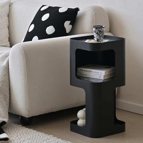 Modern Side Table, Small End Table for Small Spaces, Metal Nightstand with Storage Shelf, Space-Saving Bedside Table Accent Table Drink Tables for Living Room, Bedroom, No Assembly Required - color: Black Trumpet