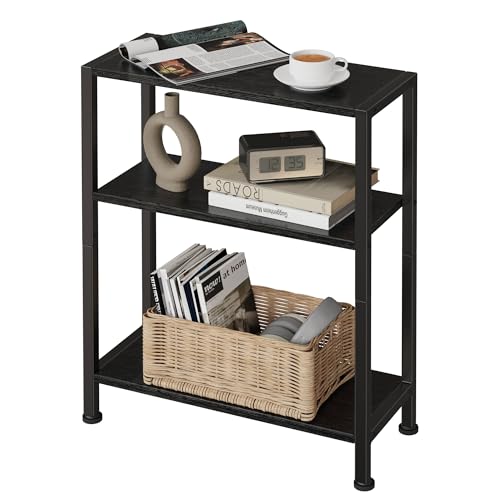 3-Tier Side Table, Small EndTable, Sofa SideTable for Narrow Spaces, Slim EndTable, NightstandTable, Skinny Bedside Table, for Living Room, Bedroom, Office, Black - color: Black